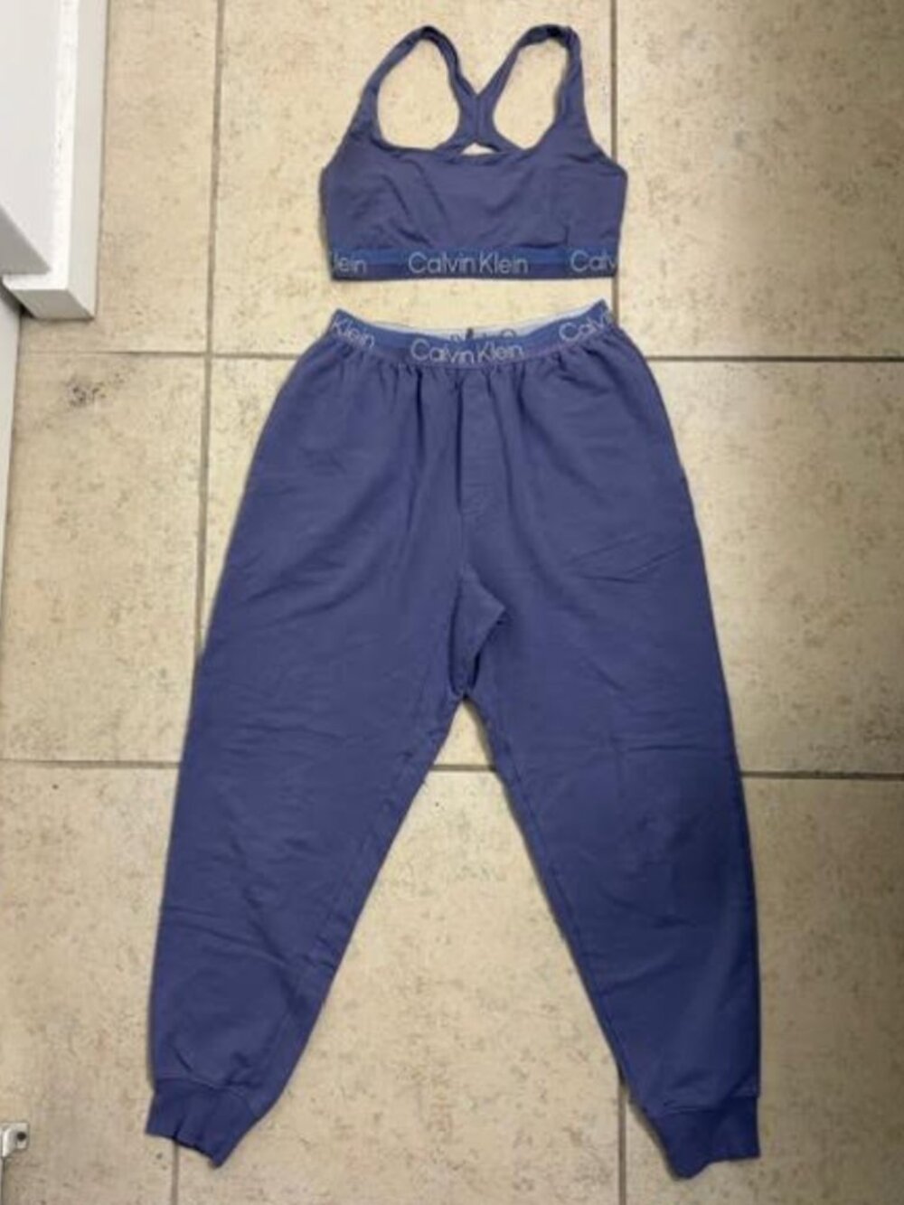 CALVIN KLEIN Women's Joggers Sweatpants Bra Top M Purple Matching Set Co-Ord